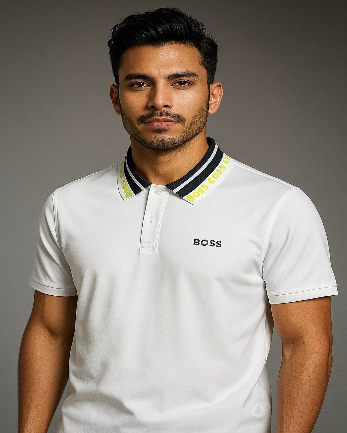 POLO BLANCO BOSS CON CUELLO LOGOTIPO EN CONTRASTE