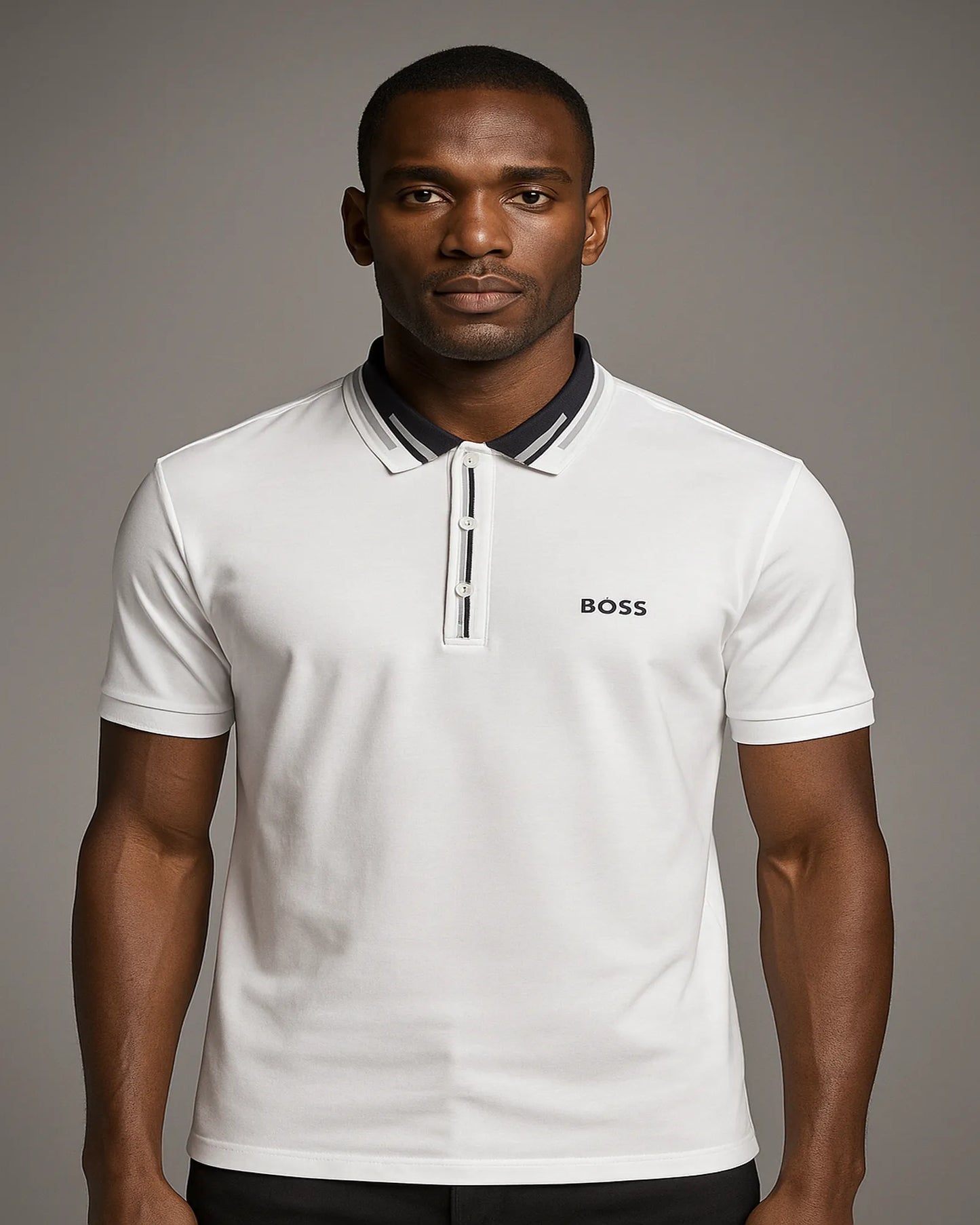 POLO BLANCO BOSS CON CUELLO EN CONTRASTE