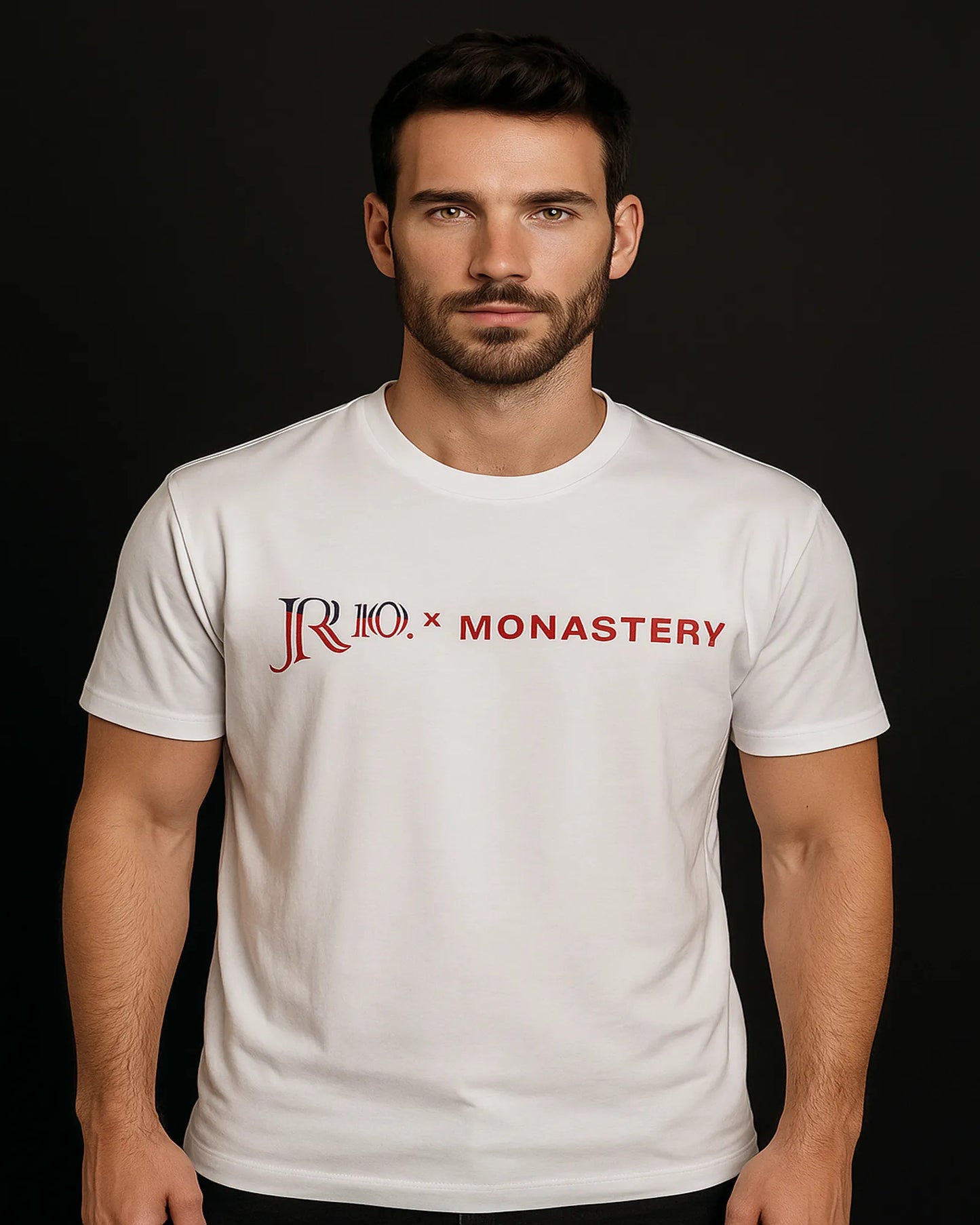 CAMISETA JR X MONASTERY BLANCA LOGO ROJO