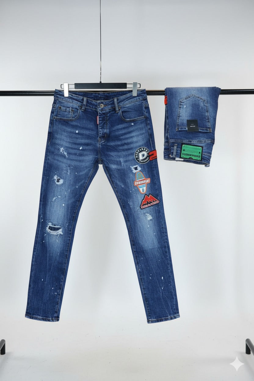 Jean Azul con Parches y Desgastes Urbanos