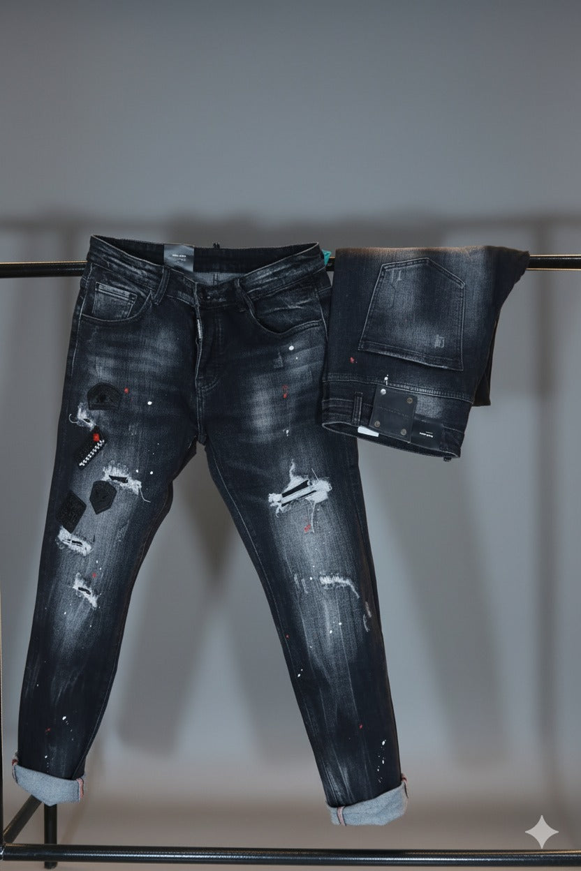 Jean Negro con Desgastes y Detalles Únicos