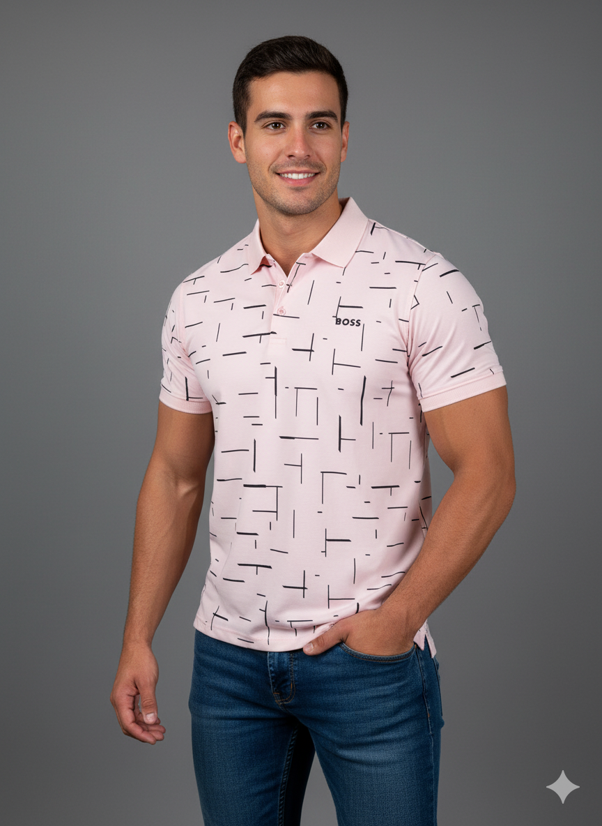 POLO ROSADA RAYAS GEOMETRICAS