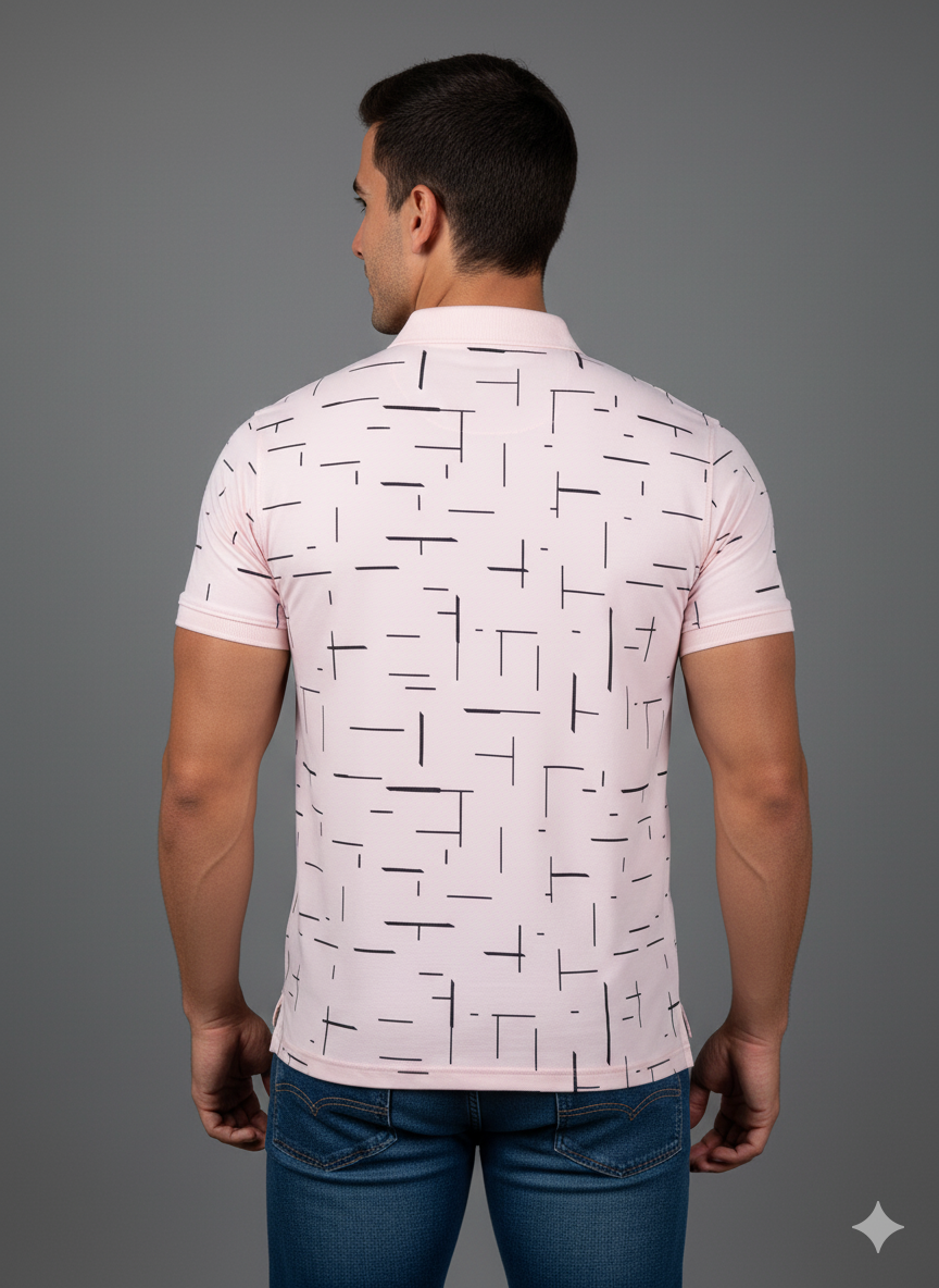 POLO ROSADA RAYAS GEOMETRICAS