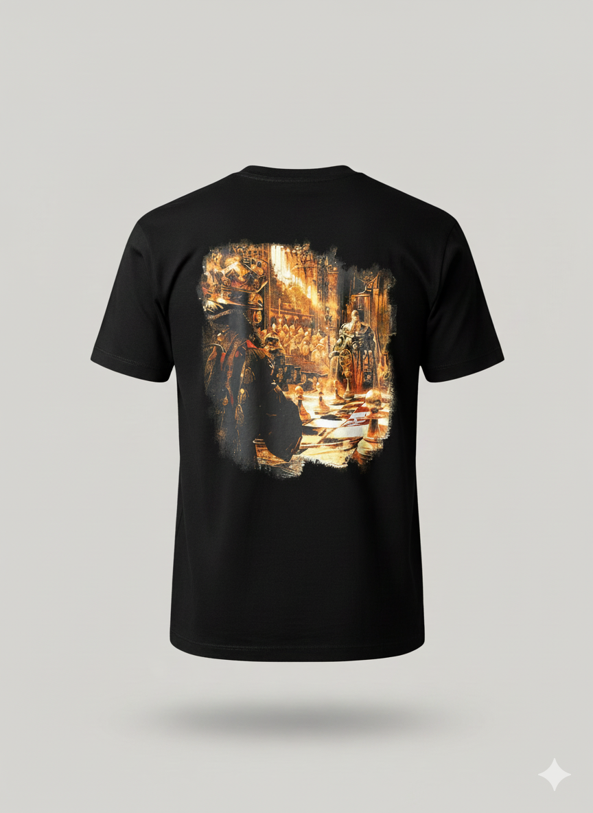 CAMISETA NEGRA CON DISEÑO EN ESPALDA Y PECHO