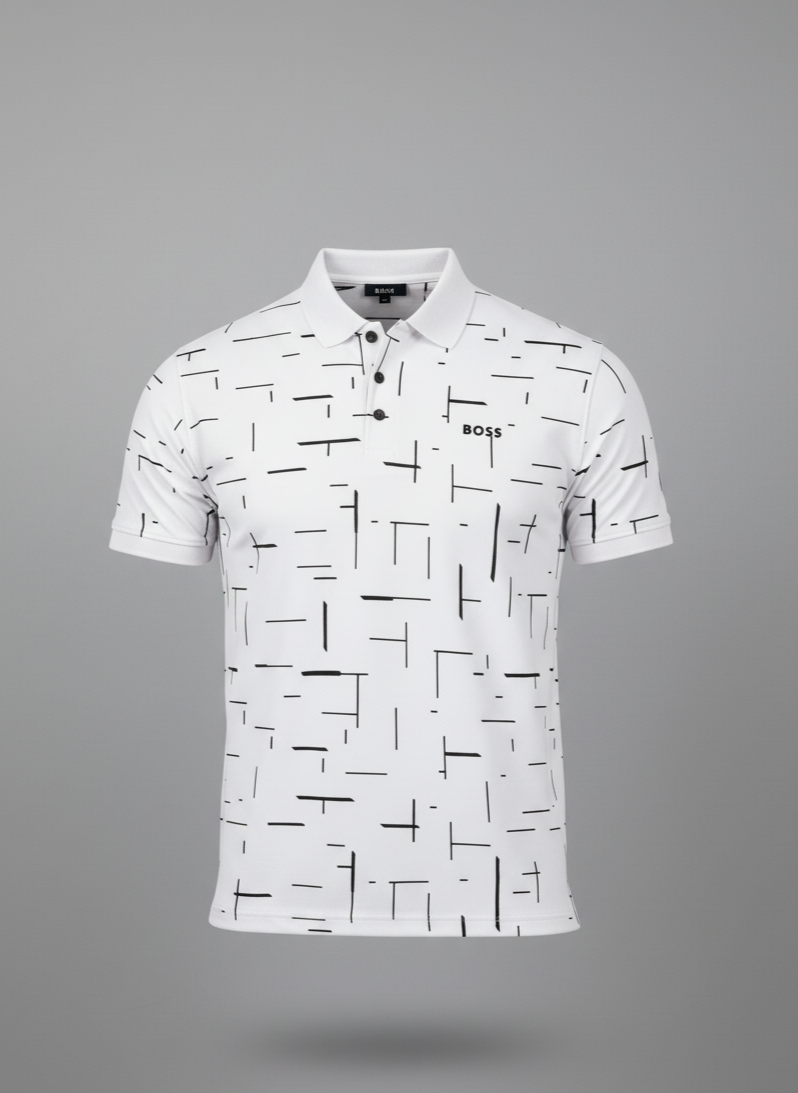 POLO BLANCA RAYAS GEOMETRICAS