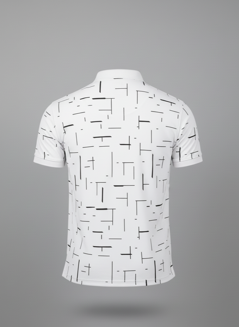 POLO BLANCA RAYAS GEOMETRICAS