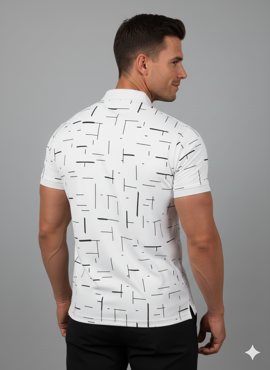 POLO BLANCA RAYAS GEOMETRICAS