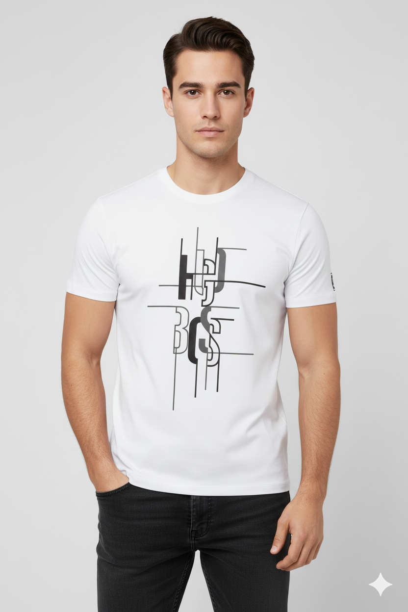 Camiseta blanco con estampado geométrico moderno