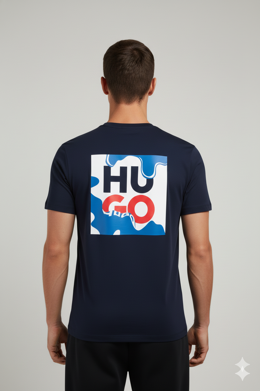Camiseta Azul Hombre – Estilo Gráfico Moderno