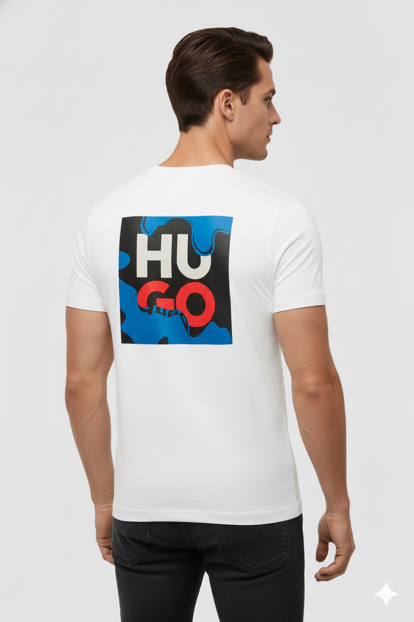 Camiseta Blanca Hombre – Estilo Gráfico Moderno