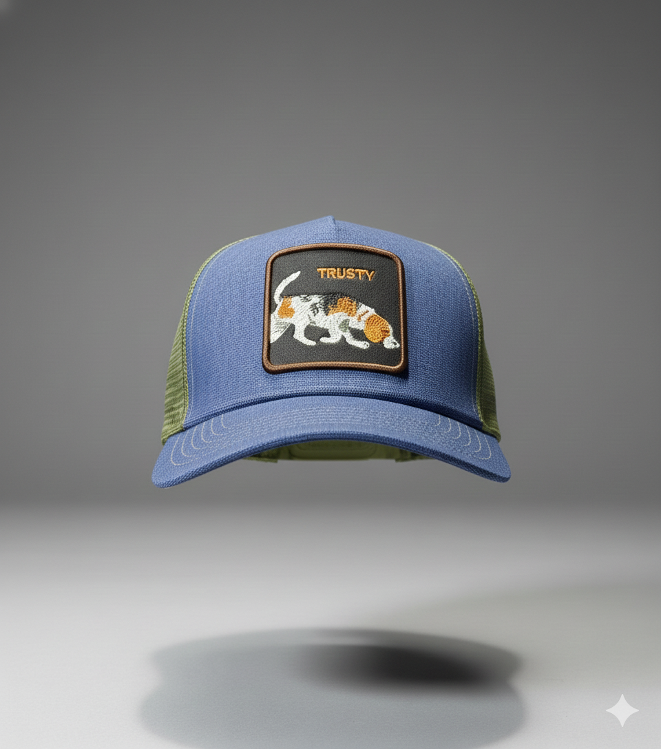 Gorra Trucker Azul y Verde con Parche de Perro