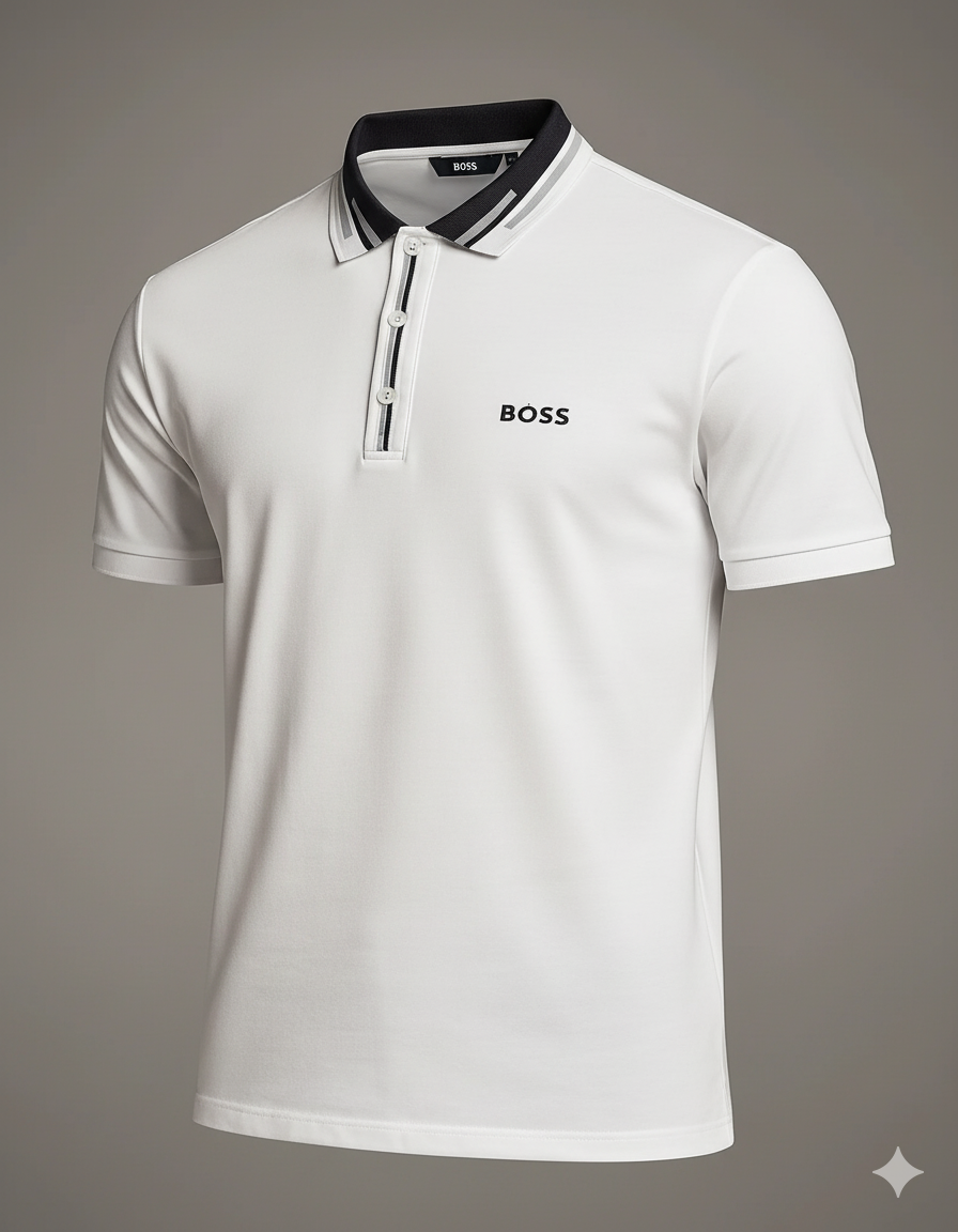 POLO BLANCO BOSS CON CUELLO EN CONTRASTE