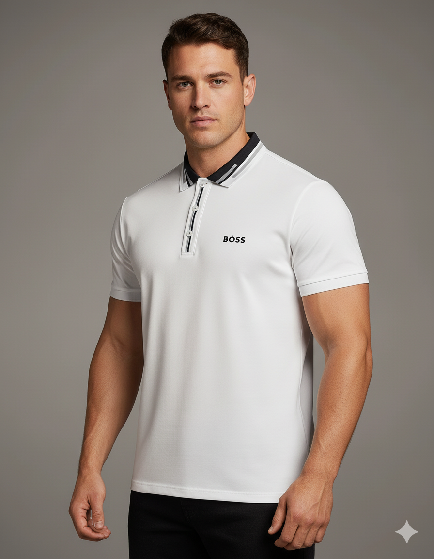 POLO BLANCO BOSS CON CUELLO EN CONTRASTE