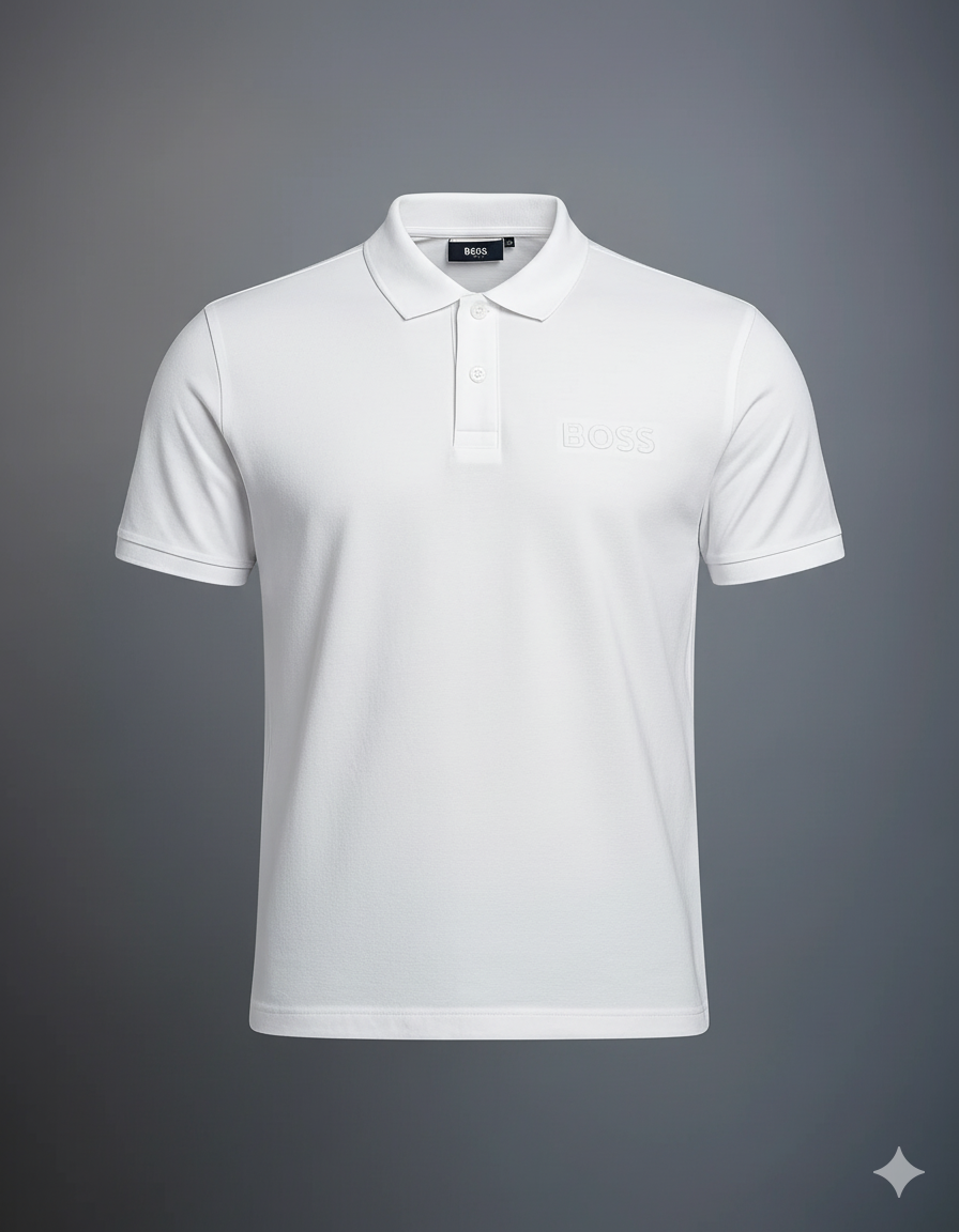 POLO BLANCO  CON LOGOTIPO EN RELIEVE TONO SOBRE TONO