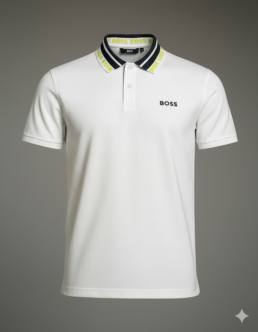 POLO BLANCO CON CUELLO LOGOTIPO EN CONTRASTE