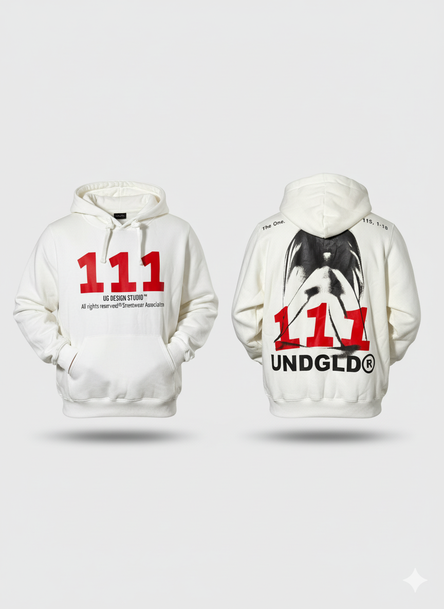 Hoodie Blanco con Gráficos Rojos y Negros