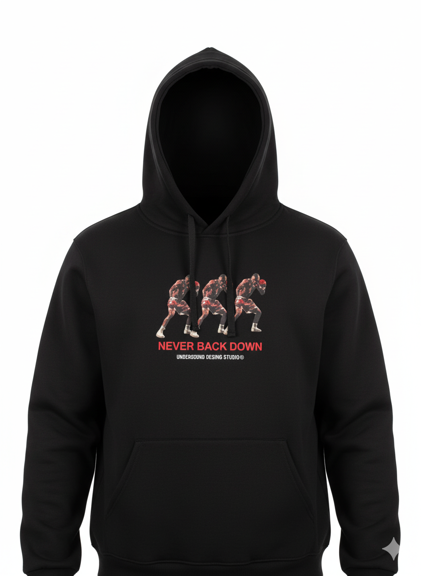 Buzo Negro Oversize “Never Back Down” – Estilo Deportivo y Actitud Urbana