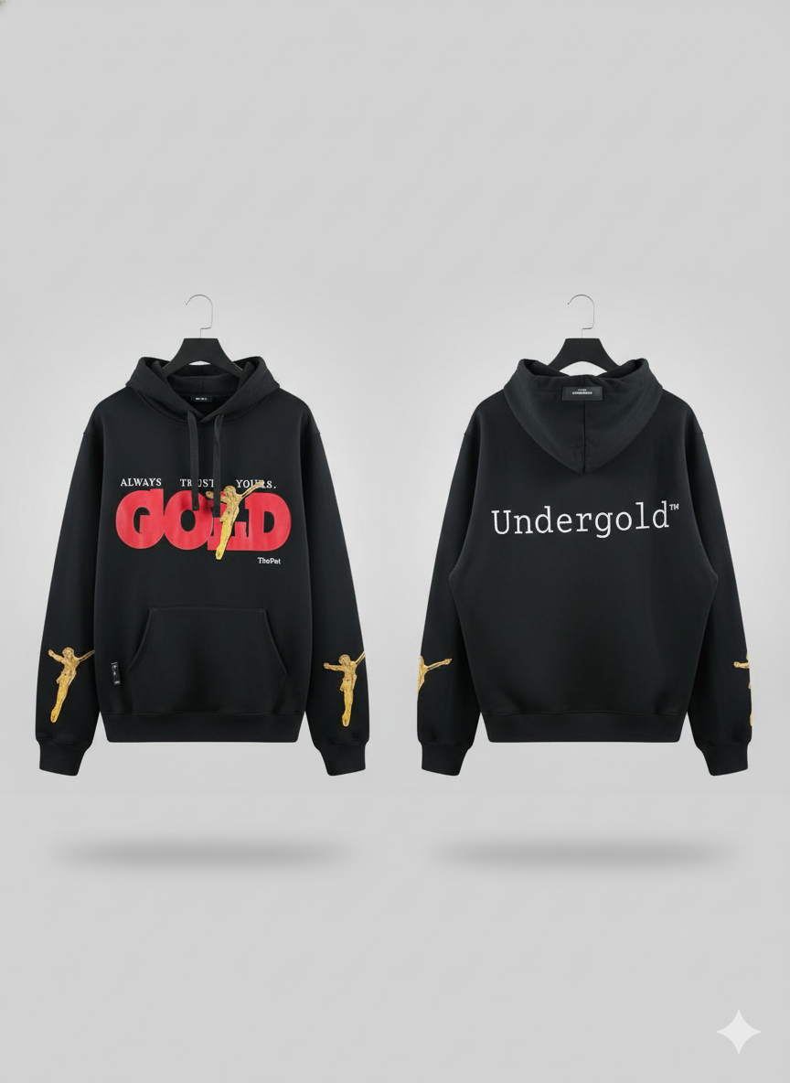 Buzo Negro Oversize – Estilo Urbano con Detalles Dorados