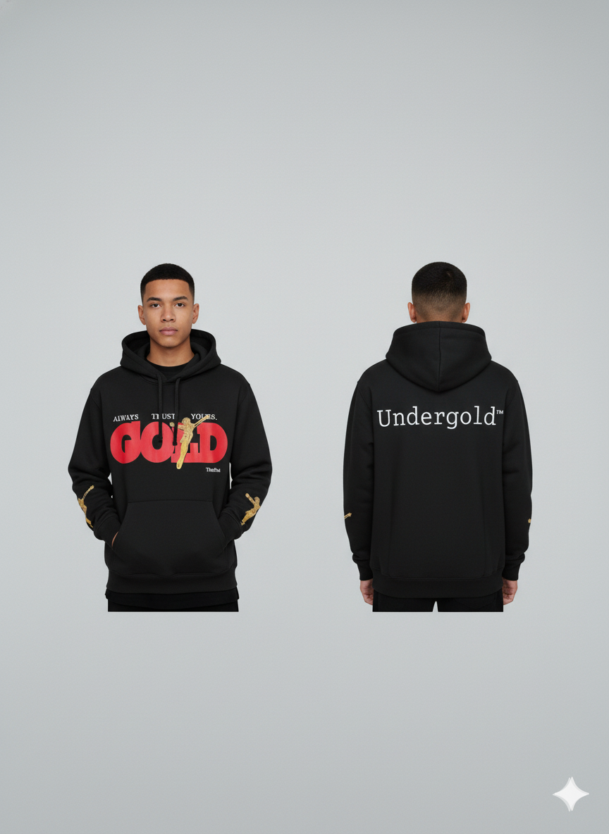 Buzo Negro Oversize – Estilo Urbano con Detalles Dorados