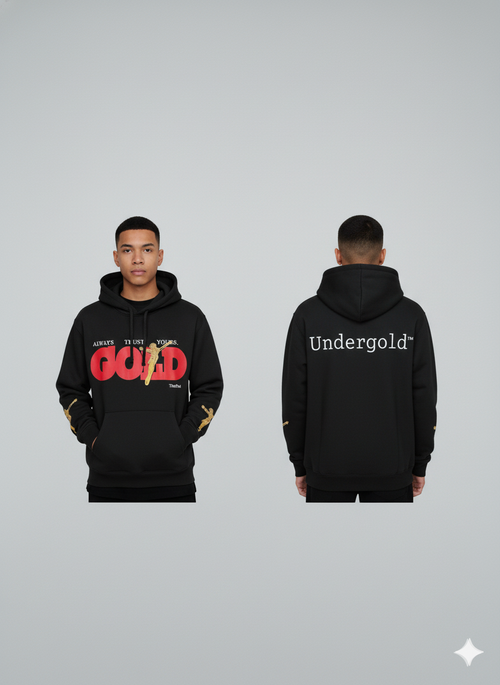 Buzo Negro Oversize – Estilo Urbano con Detalles Dorados