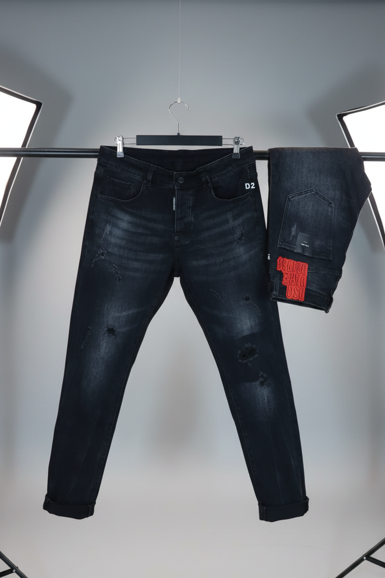 Jean Negro Slim Fit con Detalles en Rojo