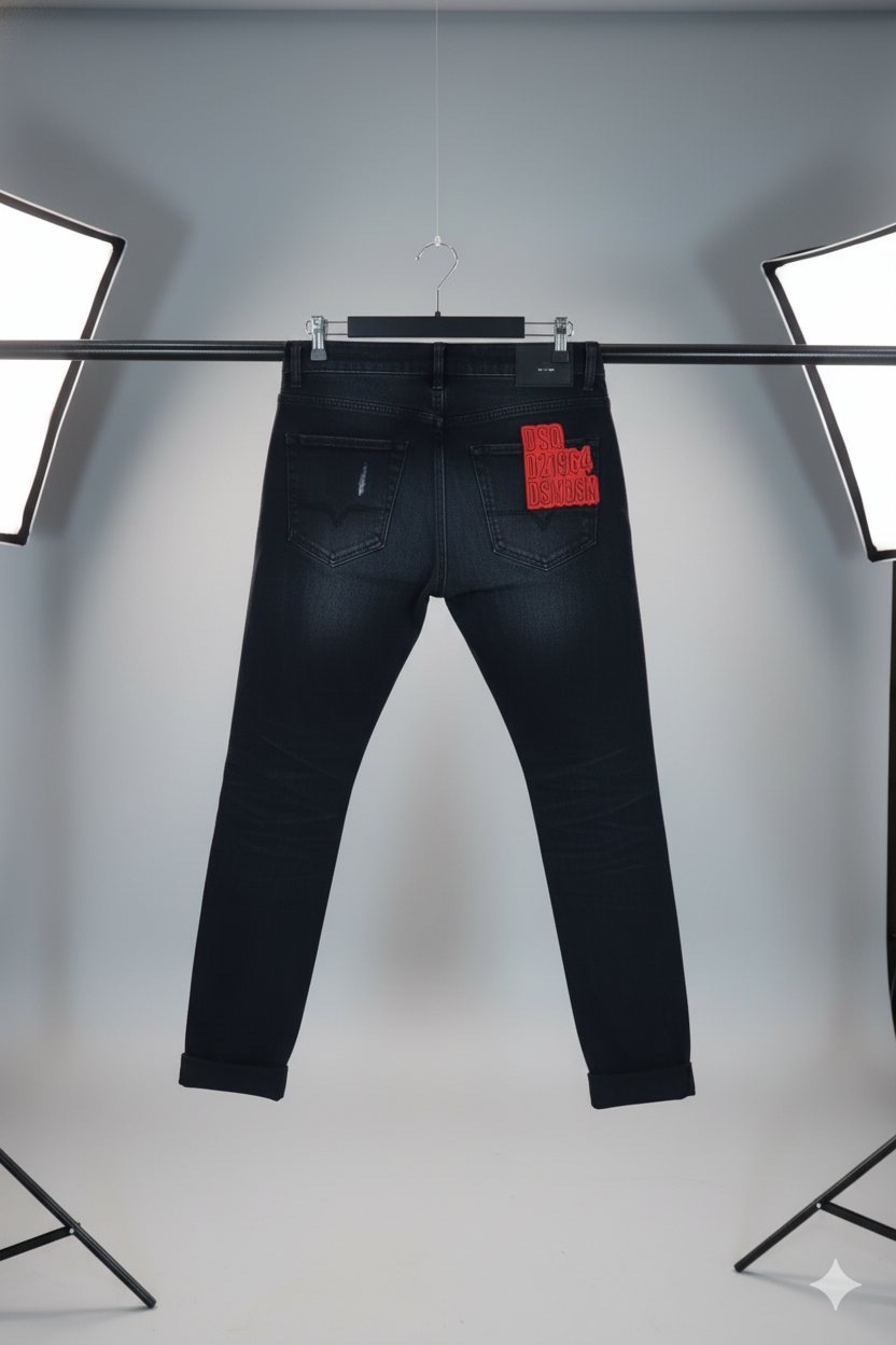 Jean Negro Slim Fit con Detalles en Rojo