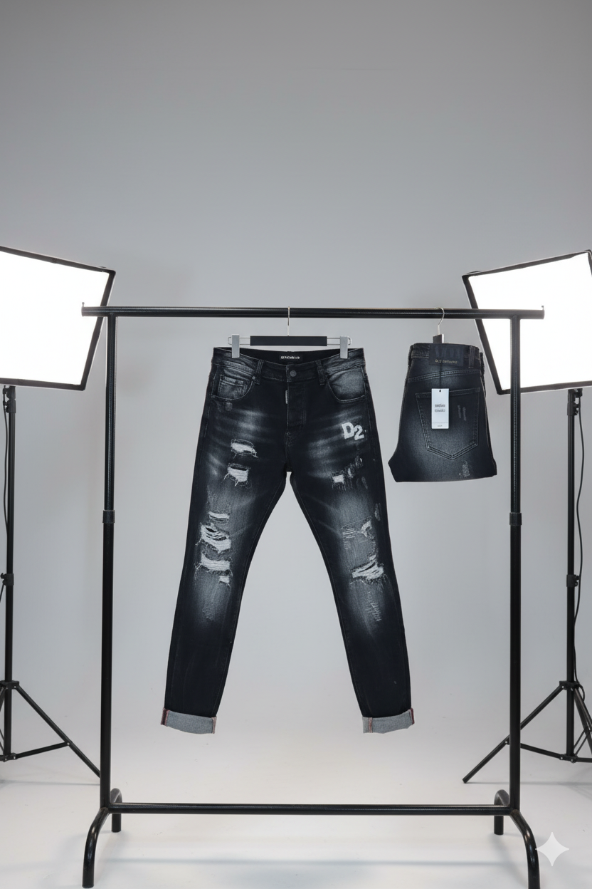 Jean Negro Roto con Estilo Street