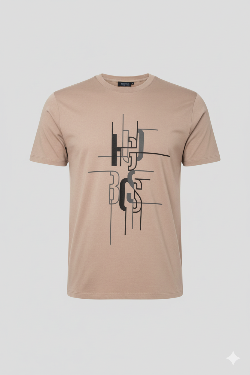 CAMISETA BEIGE CON DISEÑO GEOMÉTRICO