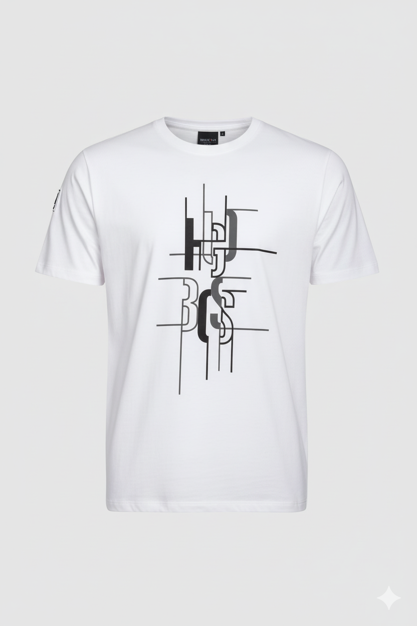 Camiseta blanco con estampado geométrico moderno