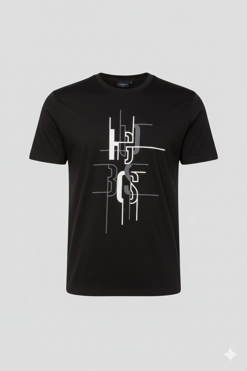 Camiseta negra con estampado geométrico moderno