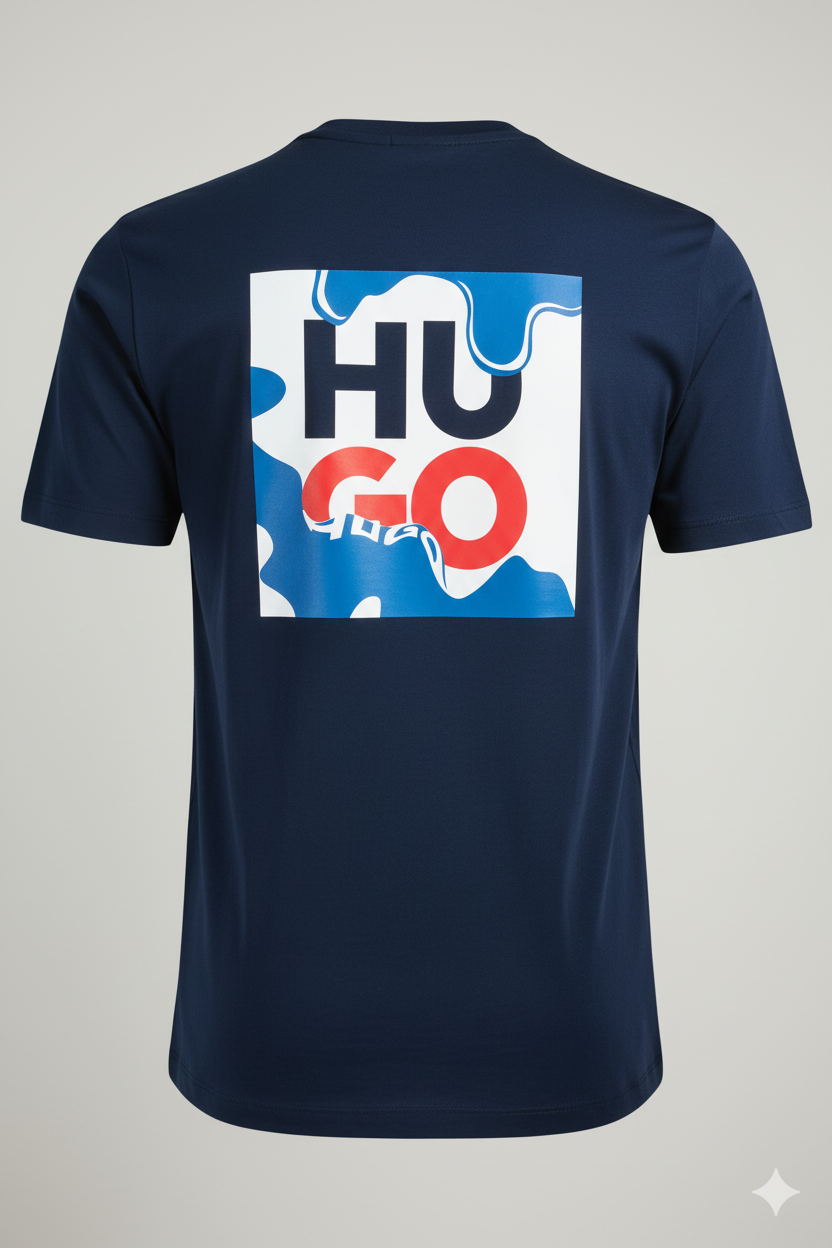 Camiseta Azul Hombre – Estilo Gráfico Moderno