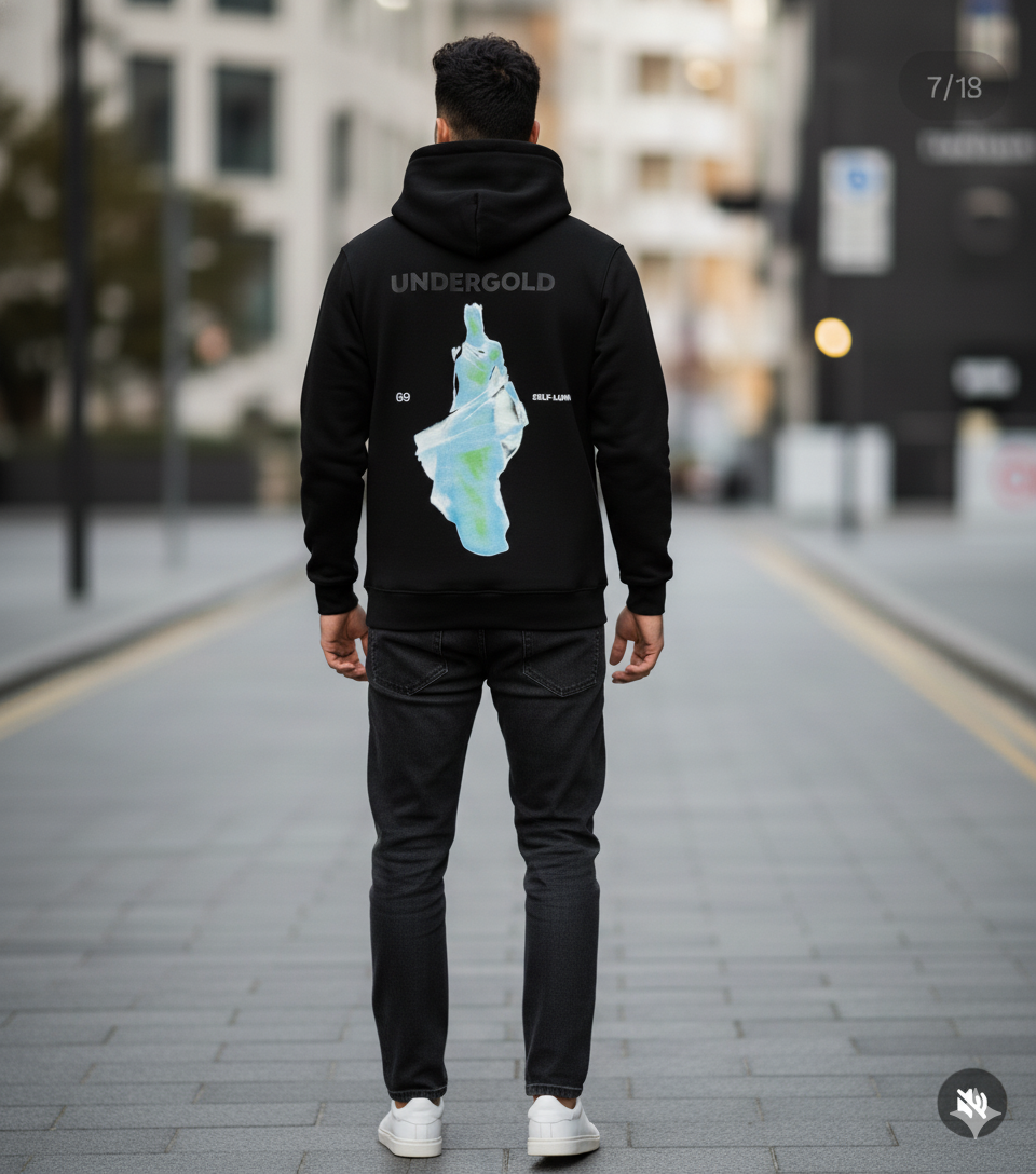 Hoodie Negro con Diseño Abstracto