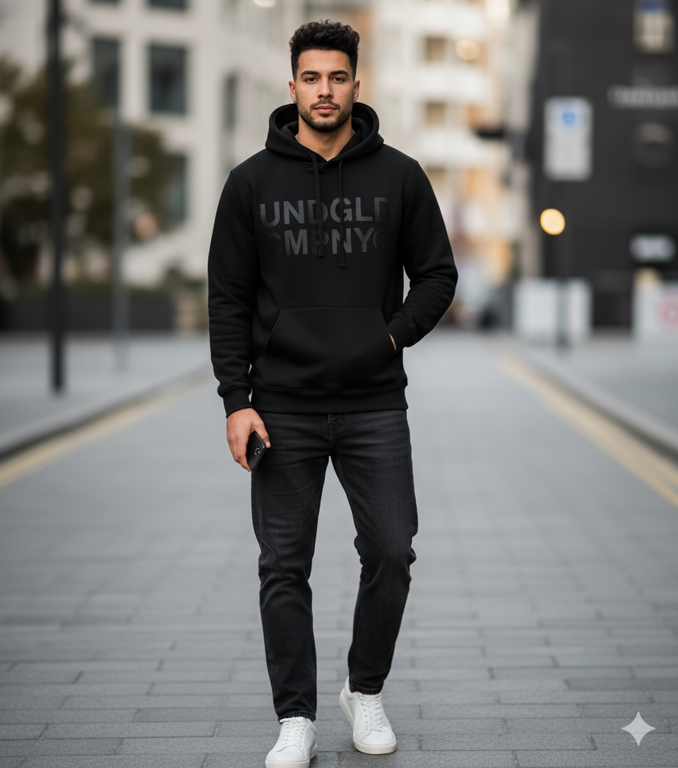 Hoodie Negro con Diseño Abstracto