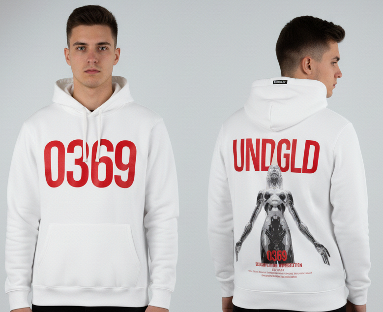 Buzo Blanco Oversize “0369” – Estilo Futurista y Detalle Gráfico Impactante