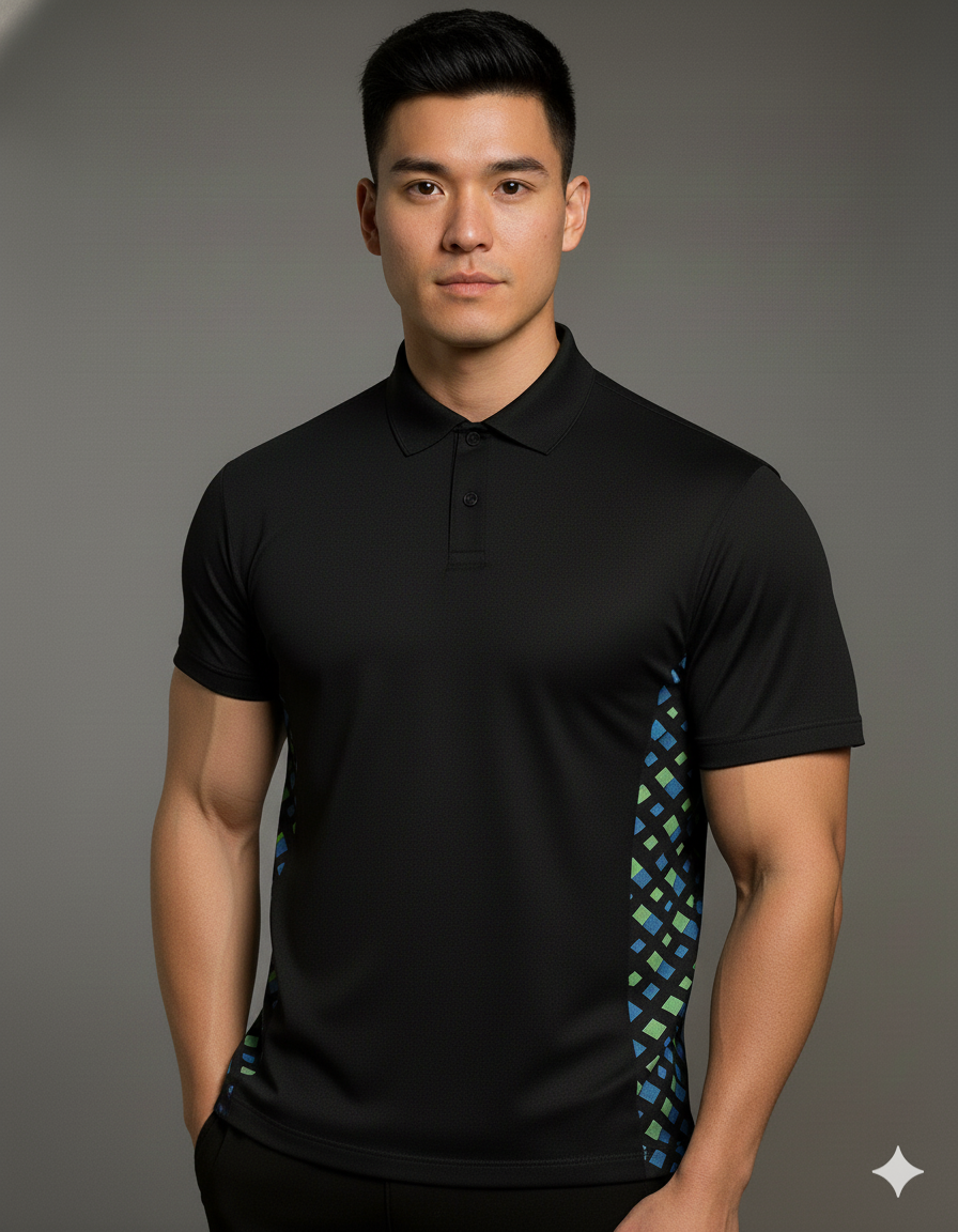 Polo Negro con Detalle Lateral Moderno