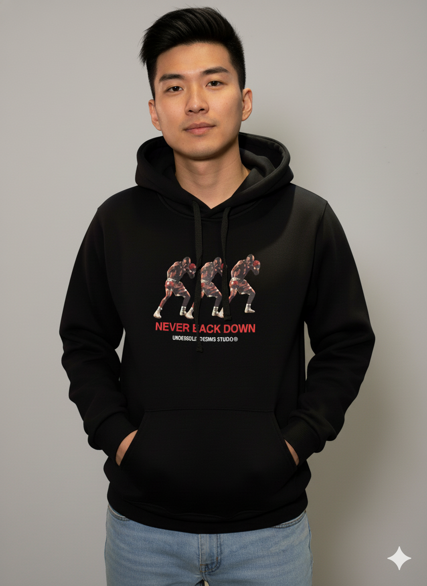 Buzo Negro Oversize “Never Back Down” – Estilo Deportivo y Actitud Urbana
