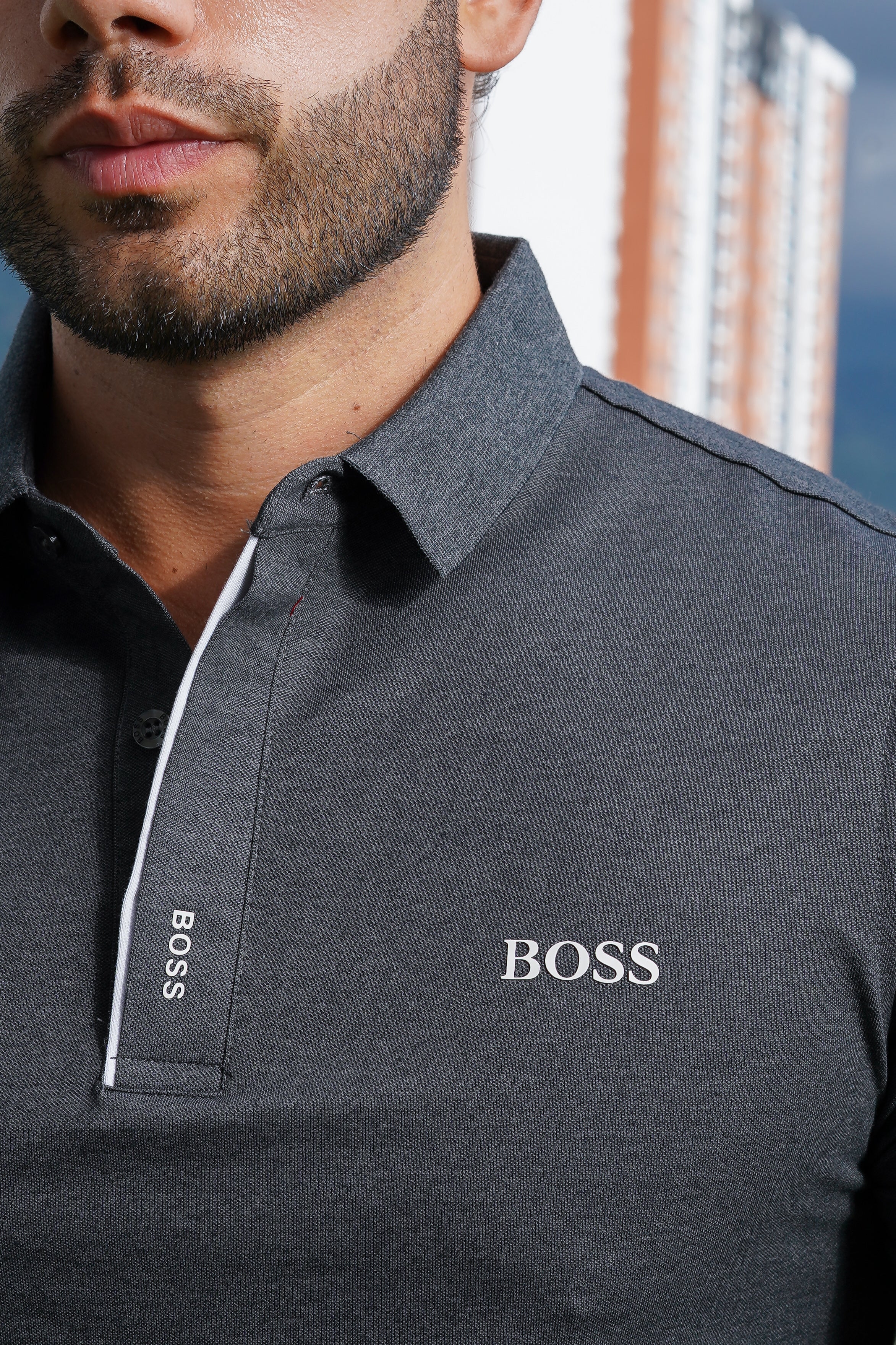 Polo slim fit gris oscuro de estilo premium