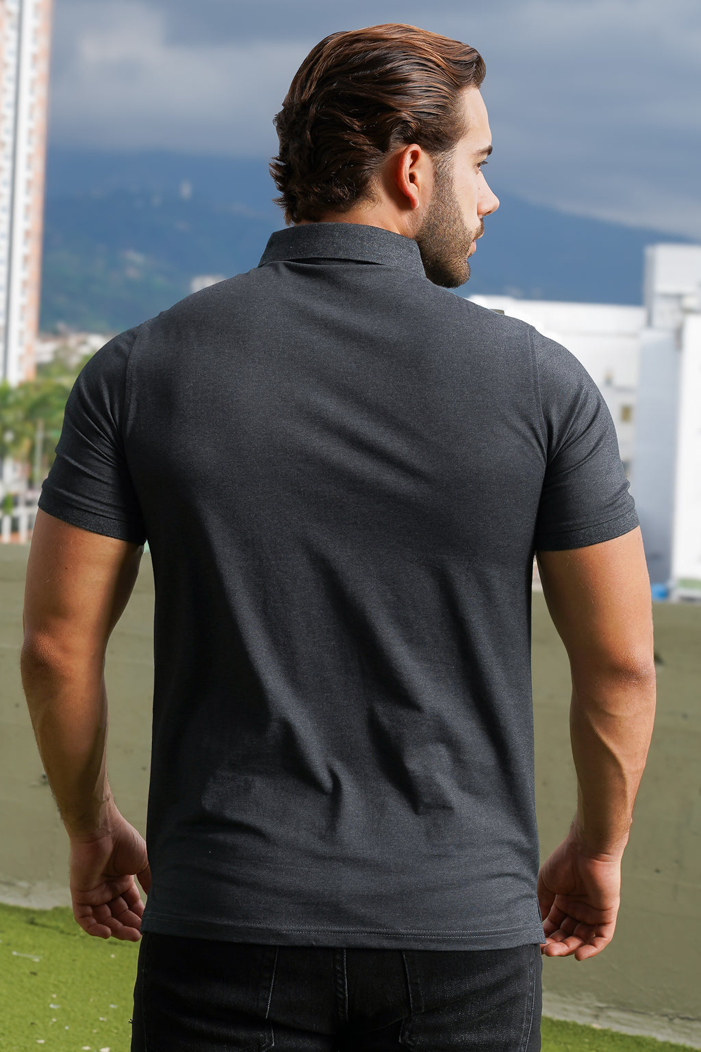 Polo slim fit gris oscuro de estilo premium