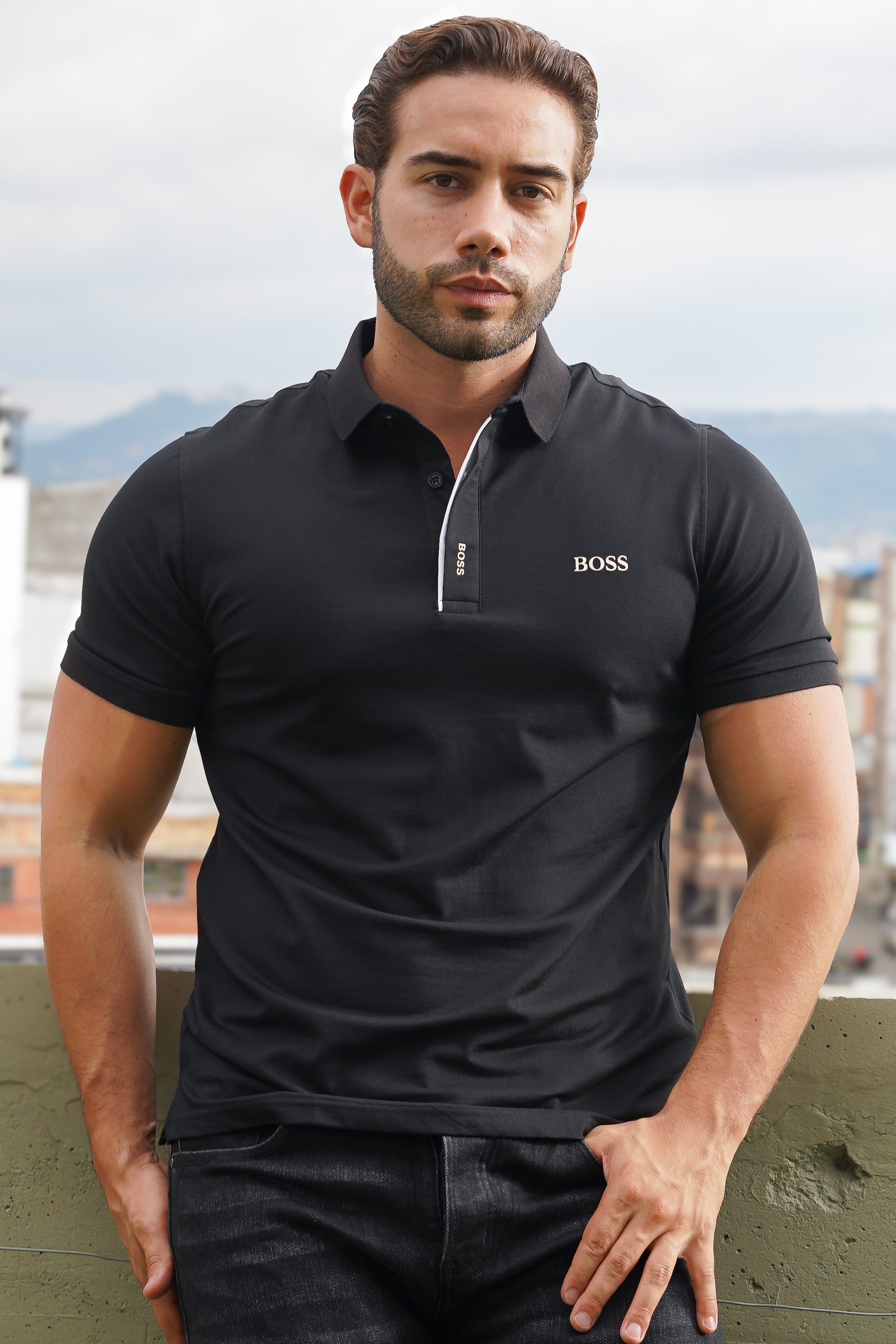 Polo slim fit gris oscuro de estilo premium