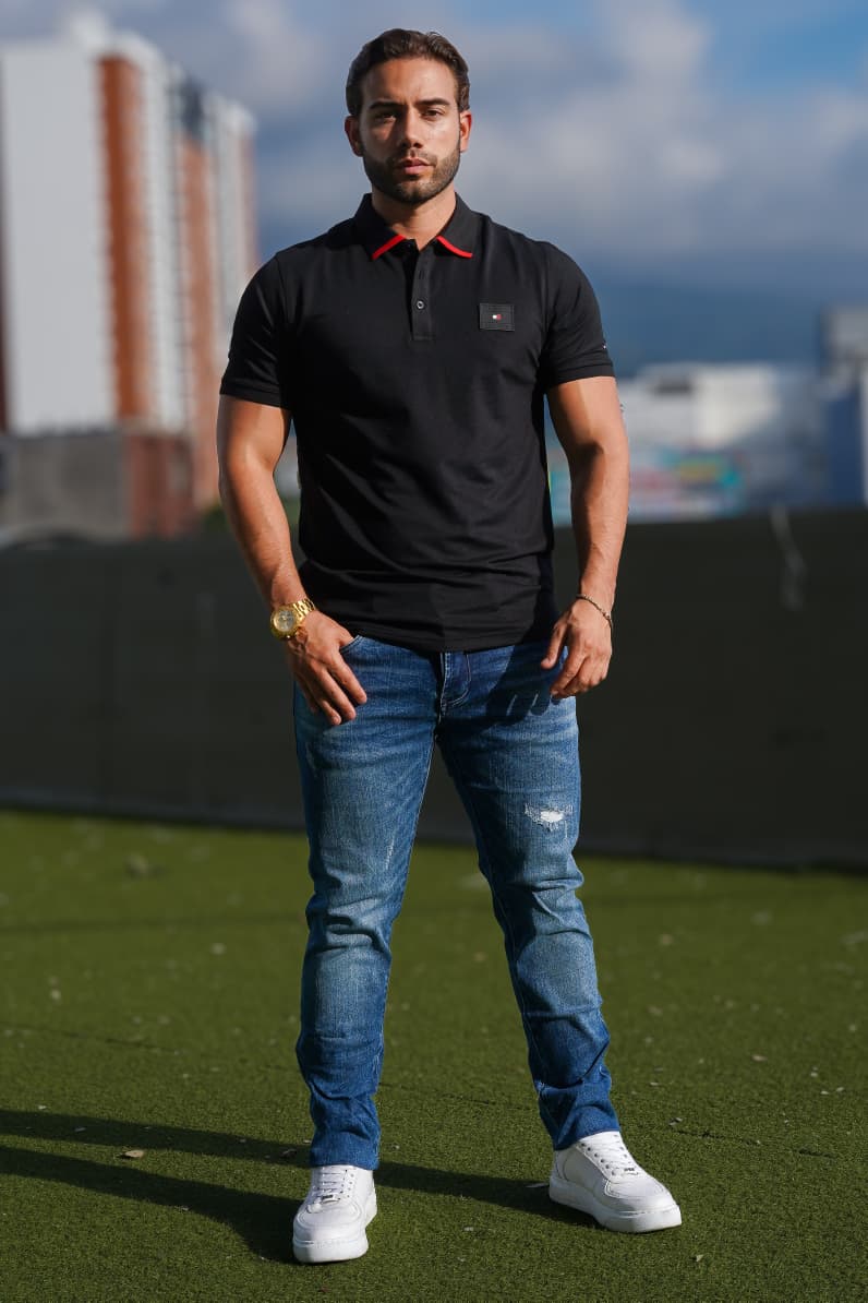 Polo Negro en Tela Piqué Premium