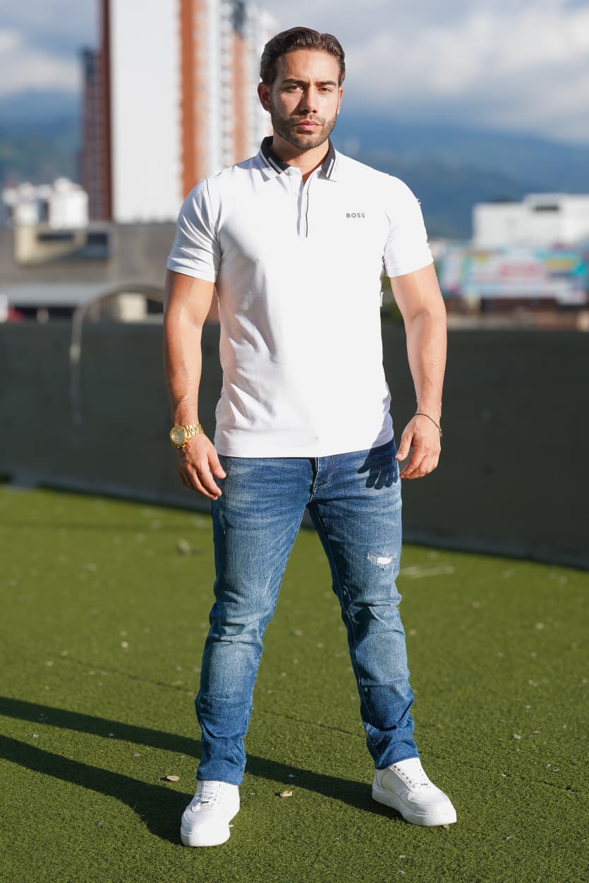 POLO BLANCO BOSS CON CUELLO EN CONTRASTE