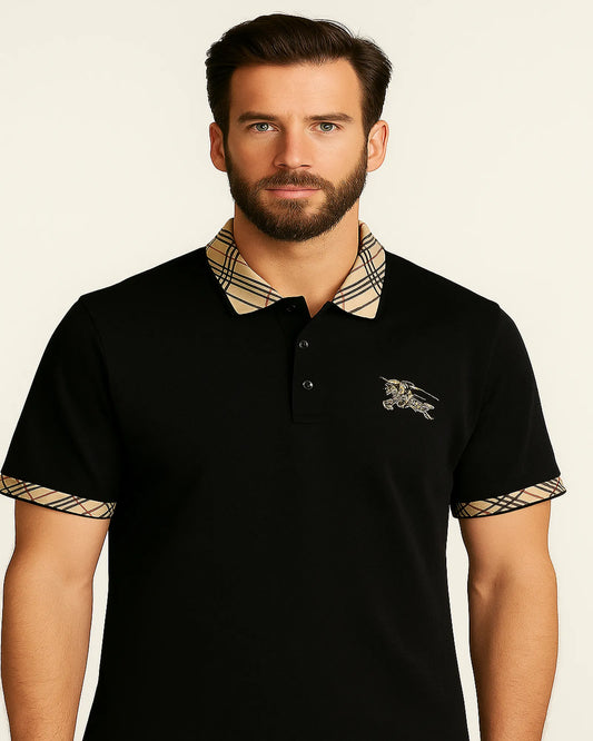 POLO NEGRO CON CUADROS BURBERRY Y CABALLO BORDADO