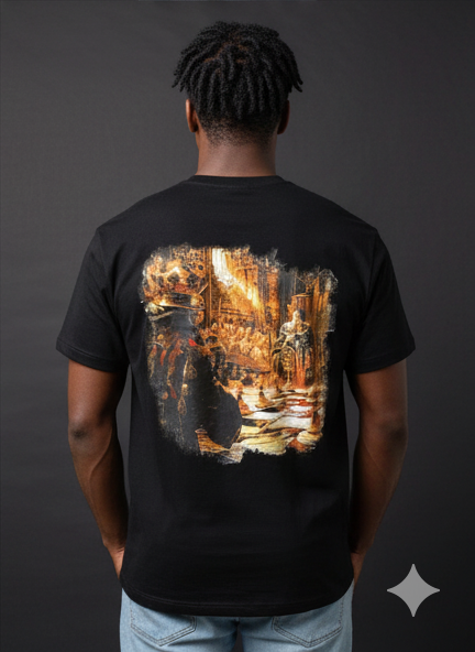 CAMISETA NEGRA CON DISEÑO EN ESPALDA Y PECHO