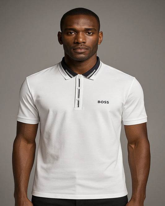POLO BLANCO BOSS CON CUELLO EN CONTRASTE