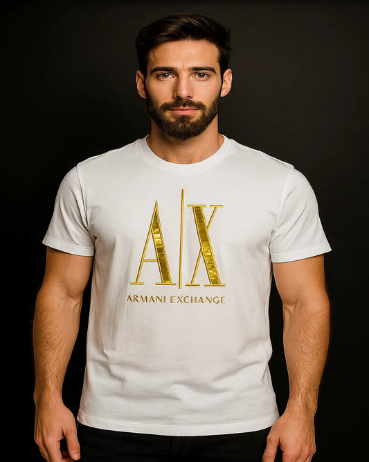 CAMISETA ARMANI EXCHANGE BLANCA LOGO DORADO